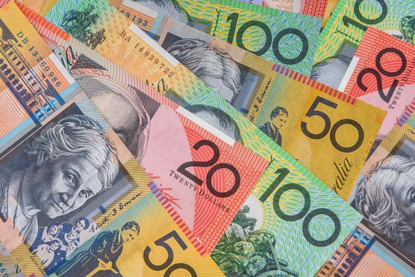 Австралійський Банк Зазначає Долари Aud Причиною Фону Гроші Заощадження — стокове фото