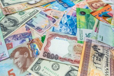  collection of South and north American bills. concept for money exchange business