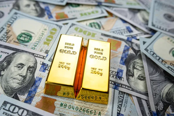 Ameryka Dolar Amerykański Sztabkami Złota Koncepcja Oszczędności Finansowych Inwestycje — Zdjęcie stockowe