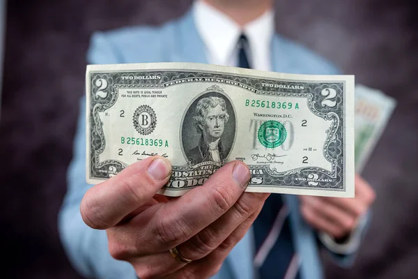 Closeup Male Hand Holding Dollar Bills Money Concept —  Fotos de Stock