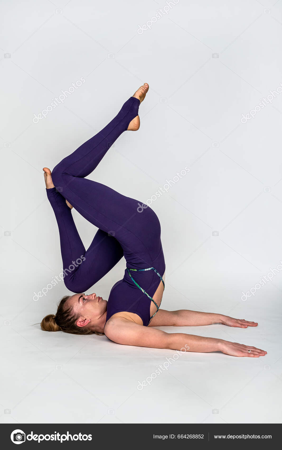 Woman Sportswear Flexible Yoga Pose Stretching Women's Health White  Isolated Stock Photo by ©alfexe 664268852
