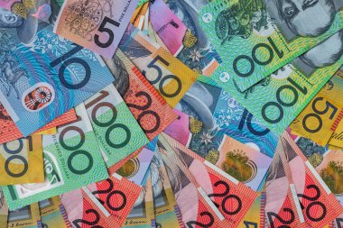 farklı Avustralya doları (AUD) banknotları. Para ve finans, tasarruf kavramı. Nakit