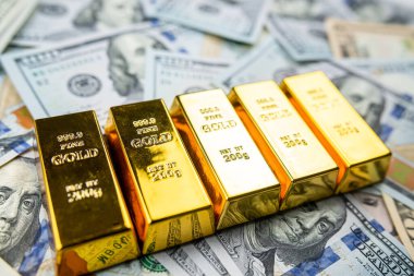 100 doların üzerinde altın külçe para, yatırım ve zenginlik konsepti. Yakın plan.