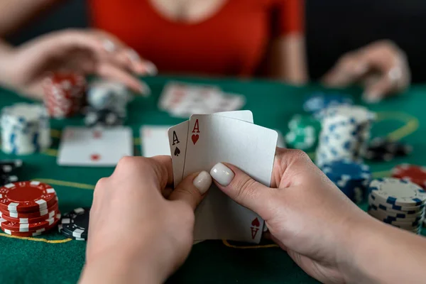 poker card in hands, play casino gambling concept,  luck and fortune, lifestyle