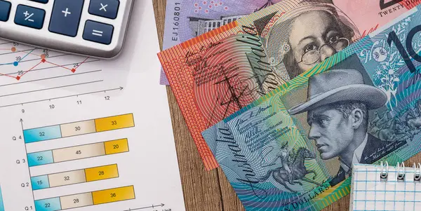 australian banknote  with calculator on business chart, saving finance concept
