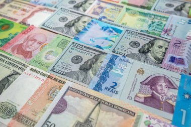  collection of South and north American bills. concept for money exchange business