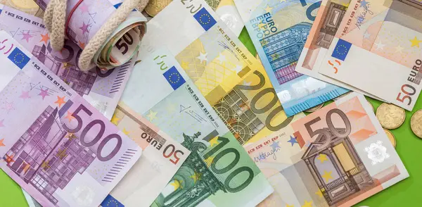 different Euro paper bills, legal European Union curency EU. Finance theme