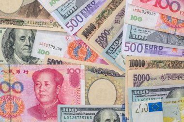 Avrupa 'lı Amerikan doları, Çin yuanı, finans geçmişi olarak da Japon yeni parası. Dünya para birimi