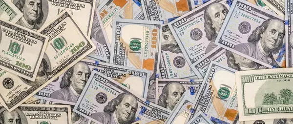 Американские Стодолларовые Купюры Качестве Финансового Фона Бизнеса Долларовая Инфляция Лицензионные Стоковые Фото