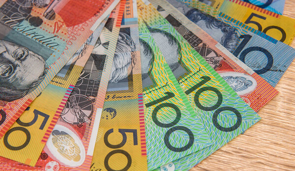 different australian dollars (AUD) banknotes. Money and finance, saving concept. Cash
