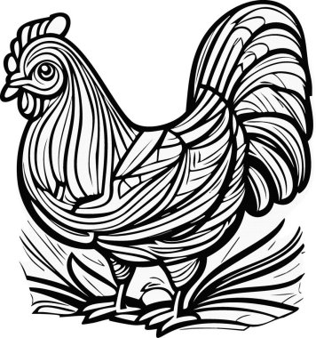 çizgi film tavuk çiftliği vektör köknar boyama sayfası. Siyah ve beyaz çizgi film A