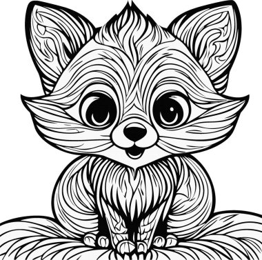 Siyah beyaz yavru tilki. Çizim vektörü. Çocuk boyama kitabı için. a