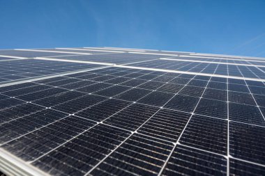 Arrangement of solar energy by installing solar panels under the open sky. concept of green electricity