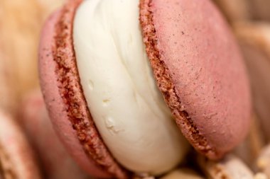 Fransız pastası tatlı badem kurabiyeleri, tatlı ve renkli tatlı. Fırın kavramı