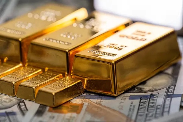 finance trading investment with gold bars or dollar paper money. Exchange or saving