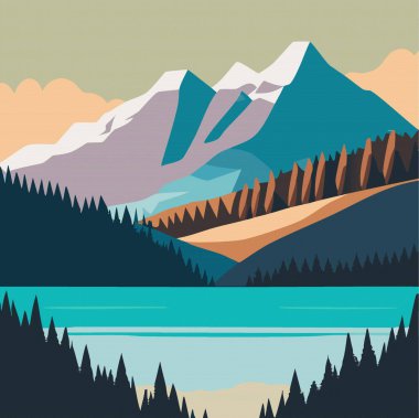 Yaz mevsimi doğa nehrinde turizm zamanı Orman dağları boyunca akar Vektör illüstrasyon 10 ep