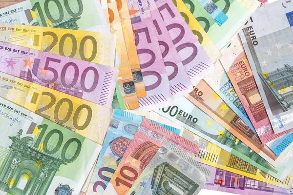 Pile 500 200 100 Euro Paper Banknote Economics Finance European — Stock Photo, Image