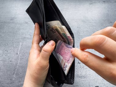  Kadın, Polonya zlotylerini yakın plandan alıyor. Finansal tasarruf kavramı