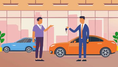 Satıcı ve müvekkil, galeride yeni bir araba satın alma konusunda başarılı bir anlaşma yaptılar.