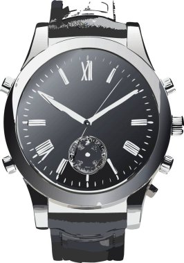 Gerçekçi erkek siyah saat kronograf klasik lüks beyaz arkaplan vektör illüstrasyonunda izole erkekler için..