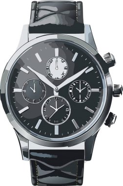 Gerçekçi erkek siyah saat kronograf klasik lüks beyaz arkaplan vektör illüstrasyonunda izole erkekler için..