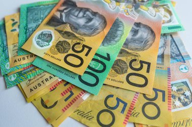 Yeni 50 Avustralya 100 doları iş geçmişi olarak. Ekonomi ve finans kavramı