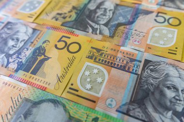 50 Avustralya para birimi AUD dolar banknotları. Polimer banknotları