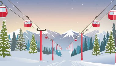 Bu bir pikselli sanat illüstrasyonudur. Dağların muhteşem zeminine karşı büyüleyici bir kayak seti sergilenmektedir. Kış sporları eğlencesi sergilenmektedir.