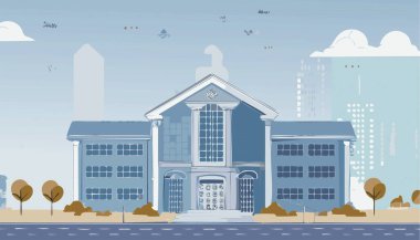 Bu, çarpıcı mavi çatılı büyük bir binanın benzersiz tasarım unsurlarıyla dikkatleri üzerine çeken bir pikseldir.