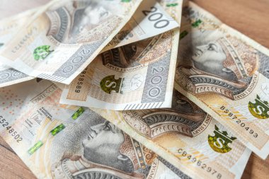  Polonya parası, 200 PLN faturası. Üst Manzara. İş ve mali konsept.