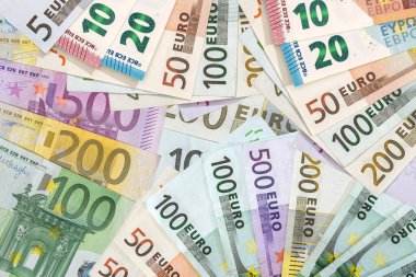 Avro banknotları, bir sürü AB parası. Yatırım konsepti kaydediliyor