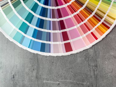  Paint selection catalog color paint chart showing all rainbow colors,  palette with various samples clipart