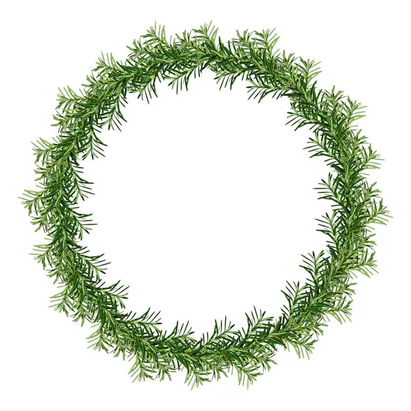 stock image Wreath of coniferous branches (yew) isolated on white background. Design element for creating holiday compositions, collages, cards, invitations.