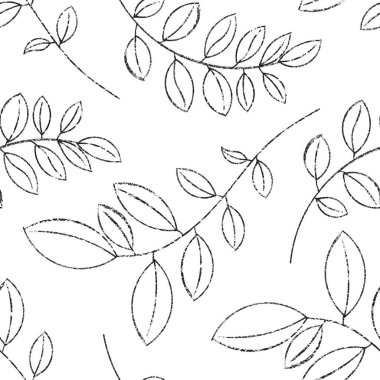 Kusursuz desen. Akasya yapraklarının elle çizilmiş siluetleri grunge tarzında. Beyaz arkaplanda izole edilmiş mürekkep çizilmiş botanik çizimi. Duvar kağıdı, kumaş, ambalaj kağıdı için tasarım ögesi.