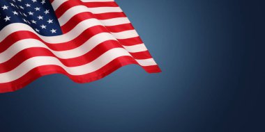 Koyu mavi arka planda Amerikan bayrağı sallıyor..