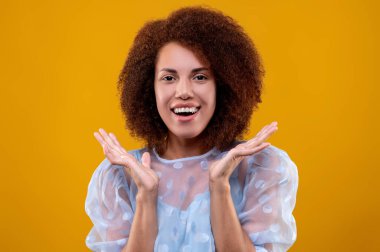 Cute woman. Studio photo of a dark-haired cute young woman