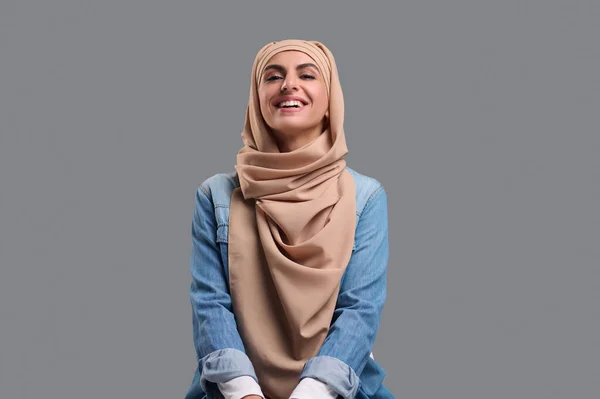 stock image Cute young woman. Young woman in beige hijab looking cute and smiling