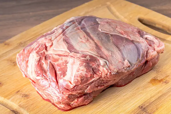 Nyers Hátszín Steak Fából Készült Asztalon Fából Készült Asztalon Kilátás — Stock Fotó