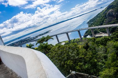 Çizgilerin duvar, köprü ve peyzaj tarafından yapılmış kemerler şeklinde yakınsamasını gösteren sanatsal fotoğraf.