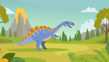 Dinosaur in the park. Cartoon vector illustration of jurassic tyrannosaurus in the park. clipart