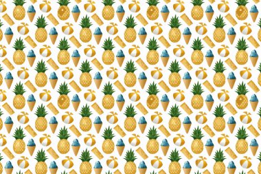 Kusursuz ananas deseni. Yaz arkaplan vektörü çizimi.