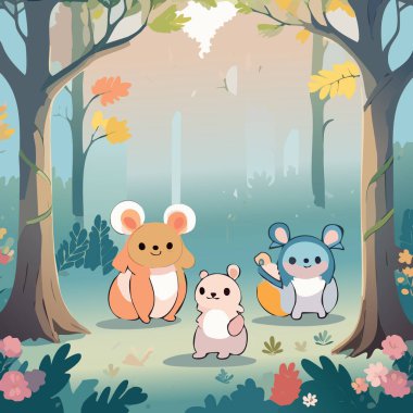 Cute cartoon animals in the forest. Vector illustration. clipart