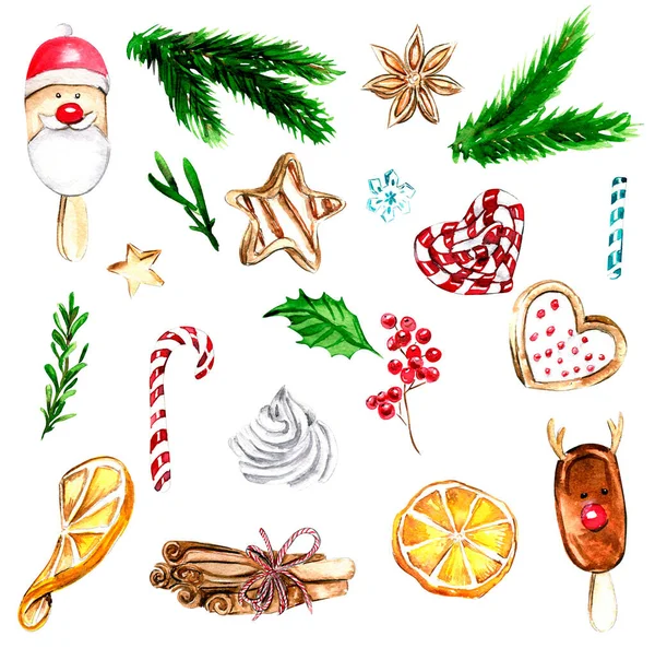 Set Vacaciones Navidad Dibujado Mano —  Fotos de Stock