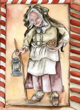 Hansel ve Gretel suluboya fantezi çizimleri. El çizimi kitap hikayesi. Çocuk masalları 