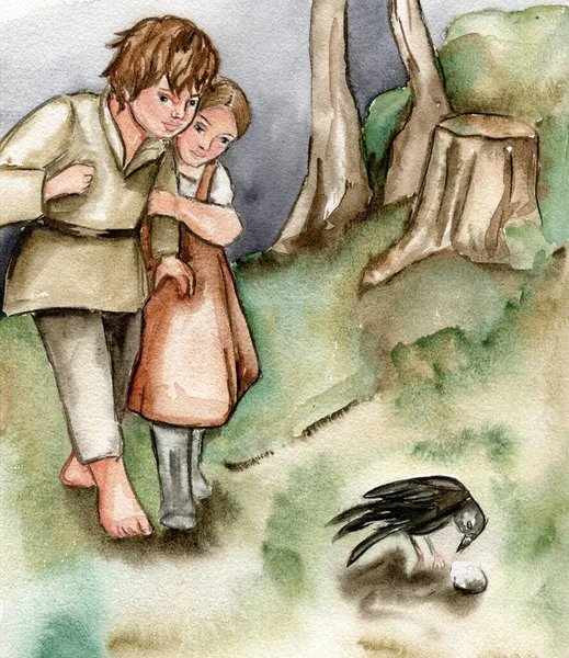 Hansel Gretel Ilustración Fantasía Acuarela Historia Del Libro Dibujado Mano —  Fotos de Stock