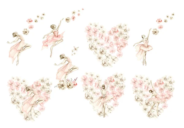 Bailarina Composición Acuarela Con Flores Bailarina Bonita Rosa Acuarela Mano —  Fotos de Stock