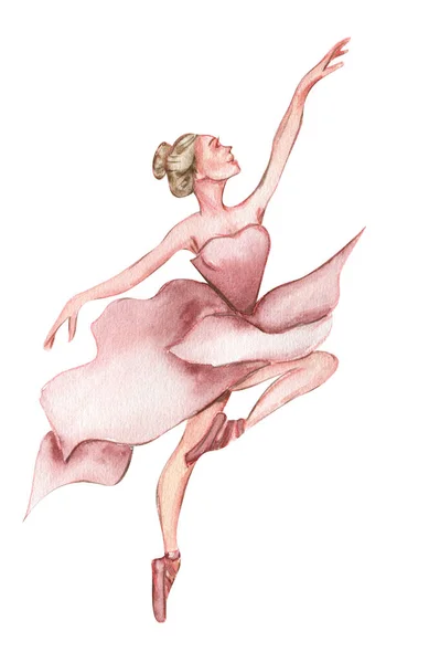 Акварель Танцює Балерину Рожевій Сукні Ізольована Танцювальна Балерина Рука Намальована — стоковий вектор