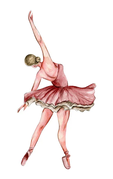 Балерина Акварели Розовом Платье Изолированная Балерина Ручное Рисование Классического Балетного — стоковый вектор