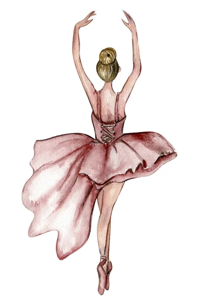 Akvarel Tančící Baletka Růžových Šatech Izolovaná Baletka Ručně Kreslený Klasický — Stockový vektor