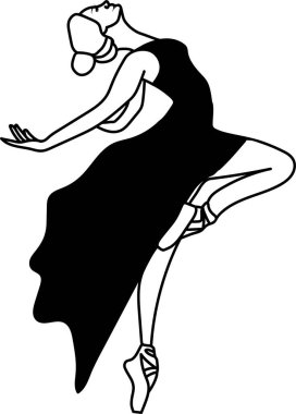 Suluboya dansı yapan siyah balerin çizgileri. Ayrı dans eden balerin. El klasik bale gösterisi, poz. Genç, güzel balerin kadın illüstrasyonu. Poster ve kartpostallar için kullanılabilir.. 